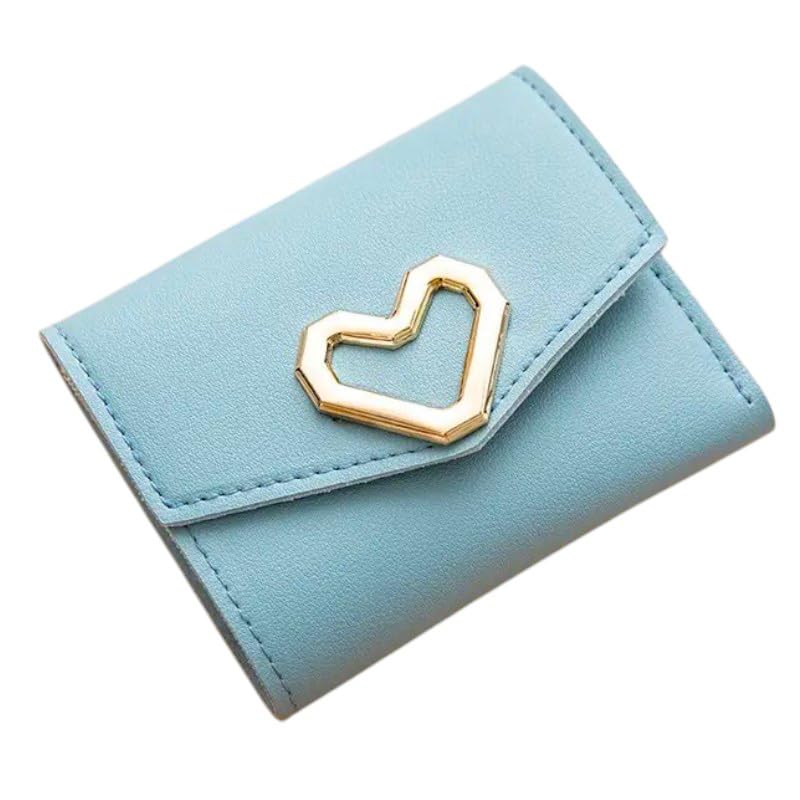 Stylish Bi-Fold Wallet for Women with Metal Heart Pendant | Blue PU Leather Women's Wallet with RFID Blocking-image-31