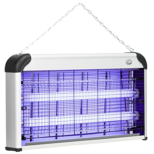Outsunny - Outsunny 30W Electric Fly Zapper, Bug Zapper with UK Plug, 2 UV Bulbs, Hanging Chain, On/Off Switch and Removable Catch Tray, 60㎡ Coverage Insect Mosquito Killer for Indoor and Outdoor Use, Silver