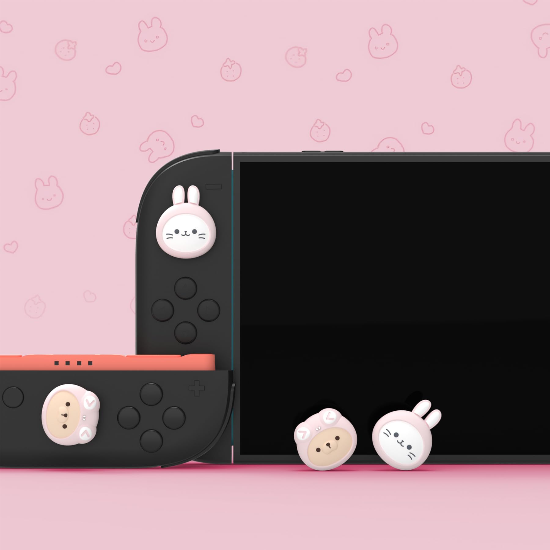 PlayVital 4 Piezas de Agarres para el Pulgar para Nintendo Switch 2 2025, Kawaii Tapas de Silicona para Joysticks de Joycon, Protector para Joystick, Accesorios para Switch 2 (Gatito & Cachorro Rosa)