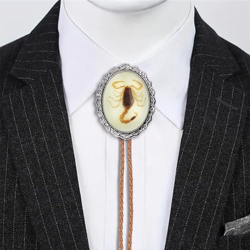 Image of Btilasif Bolo Tie Brown for Men, Scorpion Luminous Stone Cowboy Tie Western Leather Necktie Necklace for Women