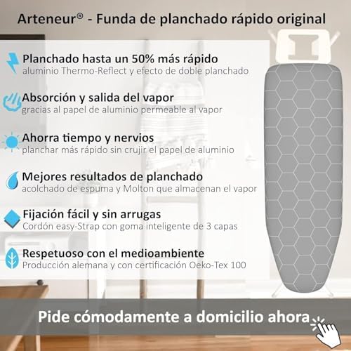 Ironing Board Cover 120 x 40 cm Heat Reflective Elastic Band Oeko-Tex 100 Size M Grey Hexagonal