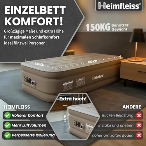 Image of Heimfleiss Khushi Liquid Twin Air Mattress Built in Pump,Newly Cordless Removable Lithium Battery Pump,Self Inflatable,Camping Mattress,Portable Blow Up Mattress for Camping,Guests and Home