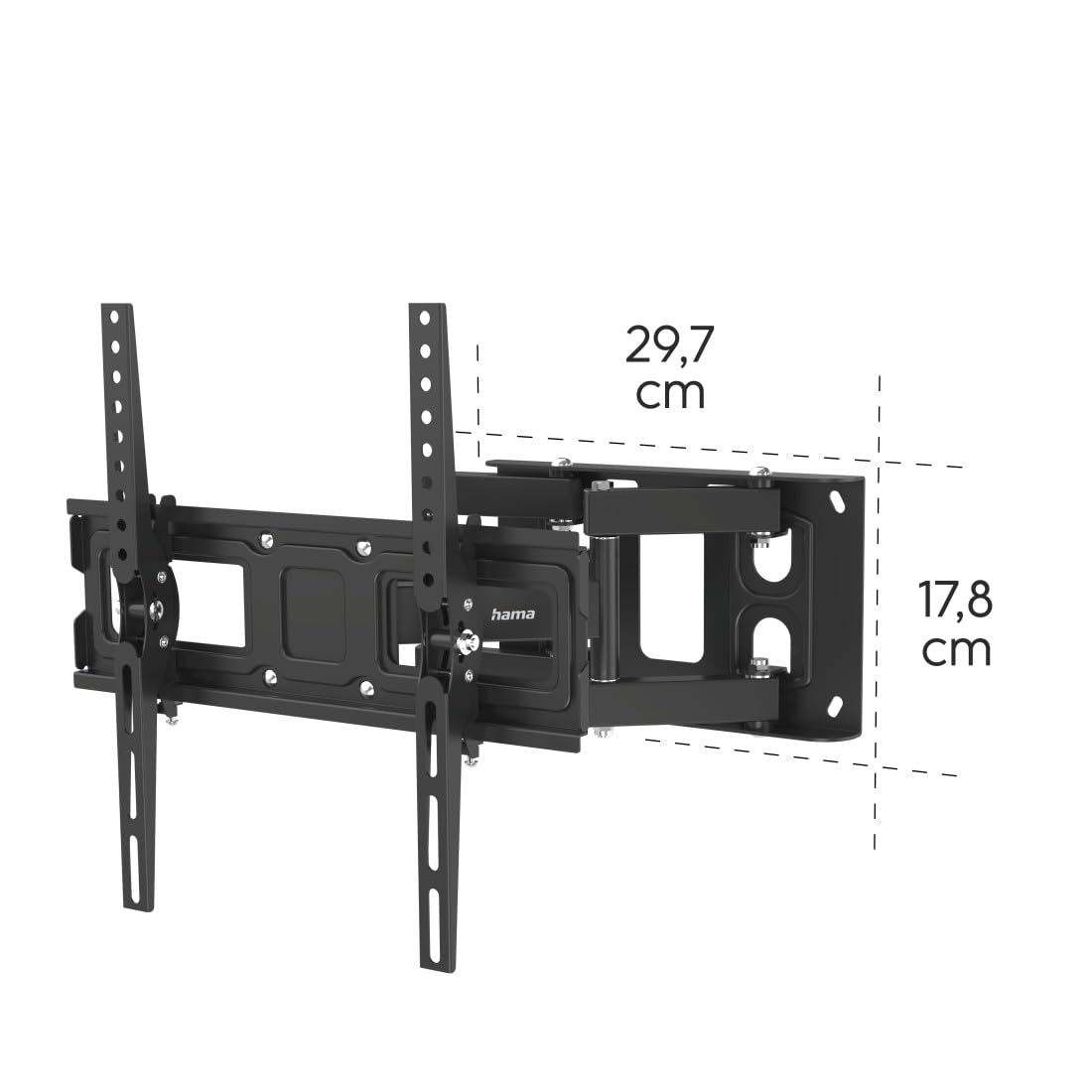 Hama TV Wandhalterung Schwenkbar & Neigbar 32–75 Zoll (81–191 cm) – Vollbeweglich, Ausziehbar, VESA 400x400 – Fernseher Wandhalterung mit Montagezubehör, Wasserwaage & Fischer Dübel