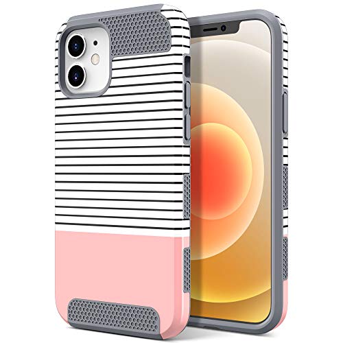 ULAK Desinged Case Compatible for iPhone 12/iPhone 12 Pro, Slim Stylish Protective Girls Women Phone Case Hybrid Shock Absorbent TPU Bumper for iPhone 12/12 Pro 6.1 inch, Rose Gold Stripes