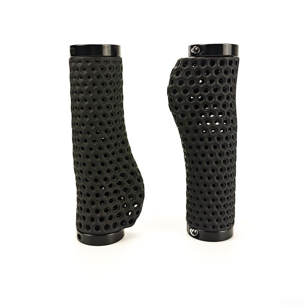 Yhenlovtt Manopole ergonomiche per bici stampate in 3D, ventilate antiscivolo, chiusura a doppio lato per mountain bike, assorbimento degli urti, nero, lunghezza 130 mm, diametro interno 22,2 mm