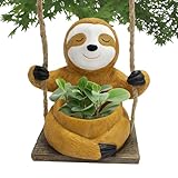Blumentopf in Faultierform – niedlicher Faultieranhänger | Faultier-Topf aus Harz mit Schaukel |...