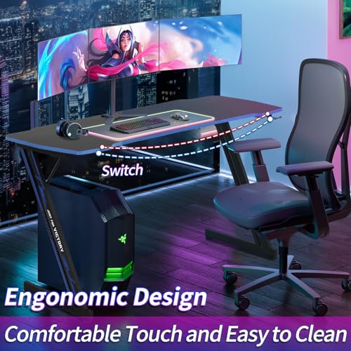Image of 39 in Gaming Desk With Hook - Z-Shaped Computer Table for Home Office, Small Places - Carbon Fiber Surface, Simple Installation, Blue
