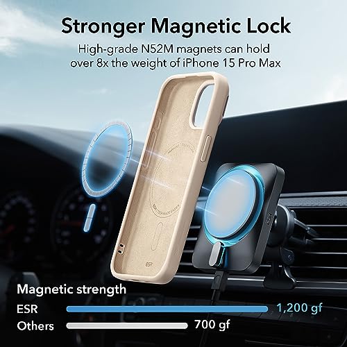 Image of ESR MagSafe Silicone Case with Built-in Stand for iPhone 15 Pro Max - Military-Grade Protection, Camera Stash and Magnetic Phone Case, Cloud Series, Light Tan