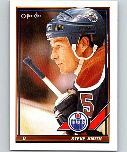 1991-92 O-Pee-Chee Hockey #21 Steve Smith Edmonton Oilers Official NHL Trading Card Produced By Topps