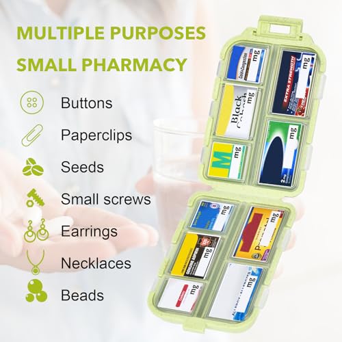 Image of Travel Medicine Kit with 189 Labels, Pill Cases Organizers 7 Day Compact Pill Organizer Mini Pill Case Pill Storage Organizer (Yellow, 1 Pack)
