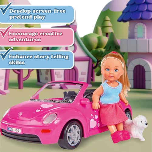 Image of Evi Love Evi's Beetle| Realistic Evi Doll with Her Beetle Car| Evi with Her Pet| Vibrant Pink Car with Hiking Backpack| Ideal Playset for Girls of 3+