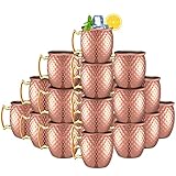 Yaomiao 24 Pieces Mini Moscow Mule Mugs 2 oz Cocktail Copper Cup Stainless Steel Mule Shot Glasses Copper Plating Cups for Wine Coffee Drinks (Hammered)