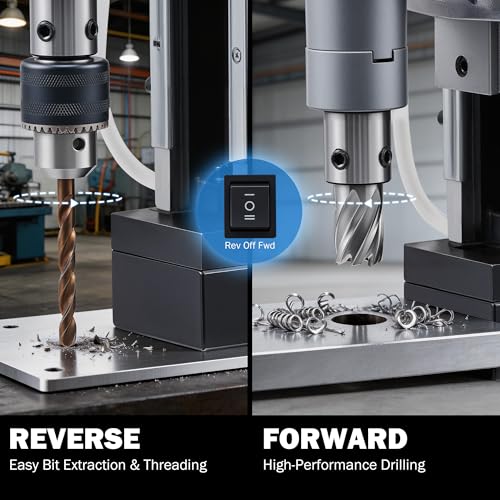 Image of ZELCAN Mag Drill Press with 6 Core Drill Bits, 1550W Magnetic Drill with 2 inch Boring Dia Reverse Drilling, 2922lbf Portable Electric Magnet Drill with Stepless Speed for Metal Surface Industrial Home