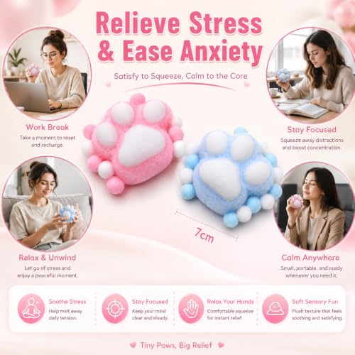 Image of Taba Squishy, Two Pack of Soft Squishy Toys, Pink and Blue Cat Paw Design for Classroom and Office Use