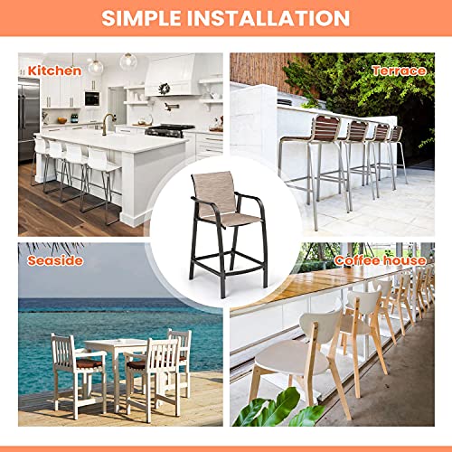 Pellebant Aluminum Outdoor Bar Stool Set Of 2, Patio Counter Height Stools & Bar Chairs All-Weather For Backyard, Pool, Garden, Deck,Brown Frame, 27.5'' Seat Height,270 Lb Capacity-Espresso #TOP5