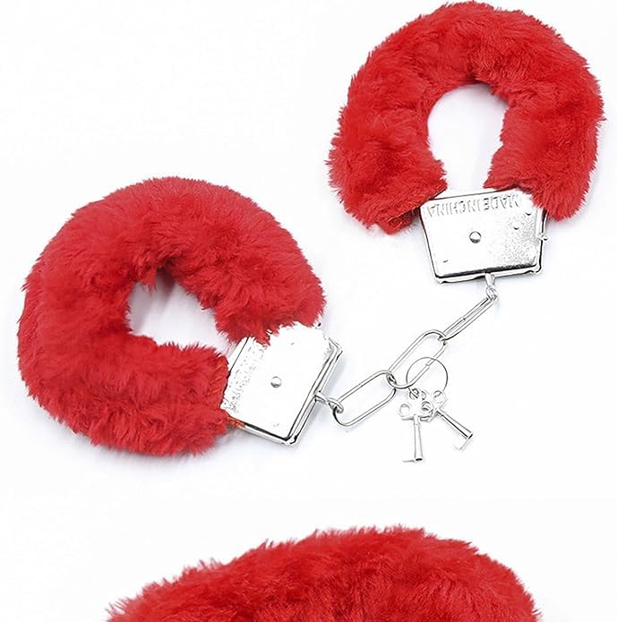 Image of Kids Toy Handcuffs with Fluffy Cover - Safe Pretend Play Metal Handcuffs with Keys - Soft Plush Covering for Police Role Play & Fancy Dress