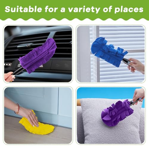 Image of Zubebe 3 Pcs Reusable Duster Refills Fleece,Yellow, Blue, Purple | Soft Polyester Fiber Flat Duster Refill Multi Surface Washable Cleaning Pad Tools for Home, Blinds, Car, Pet, Furniture, Fans