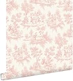 papier peint toile de jouy rose clair 50 x 900 cm   ESTAhome