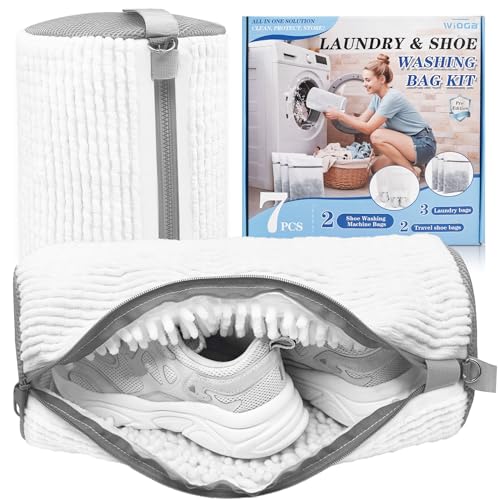 3-IN-1 Laundry & Shoe Washing Machine Bag Kit : Laundry Shoe Bag for Washer and Dryer,Reusable Shoe Cleaning Bag for Sneakers,Tennis,Self-locking Zipper & Microfiber,Include 3 Laundry Bag & 2 Shoe Bag