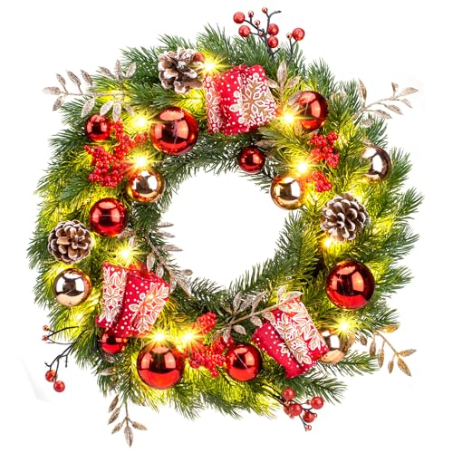 GlobaLink Weihnachtskranz 40CM, Türkranz Weihnachten mit 40 LEDs...