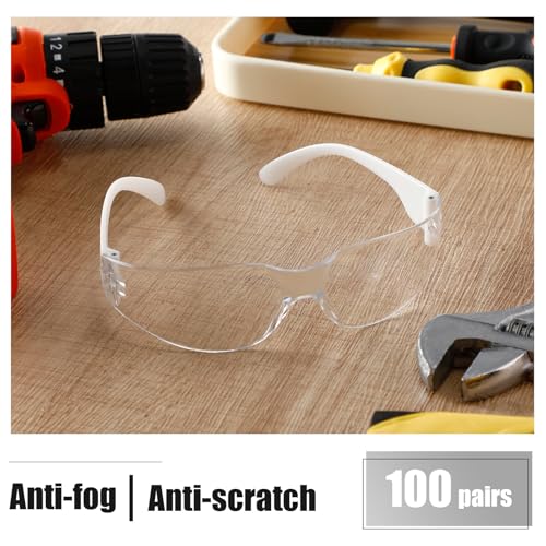 Image of Chumia 100 Pairs Safety Glasses Bulk Clear Protective Eyewear Scratch Resistant Safety Glasses for Men Workshop Lab Group