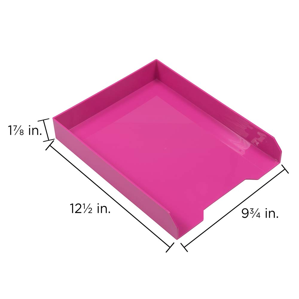 JAM PAPER Stackable Paper Trays - Pink - Desktop Document, Letter, File Organizer Tray - 2/Pack