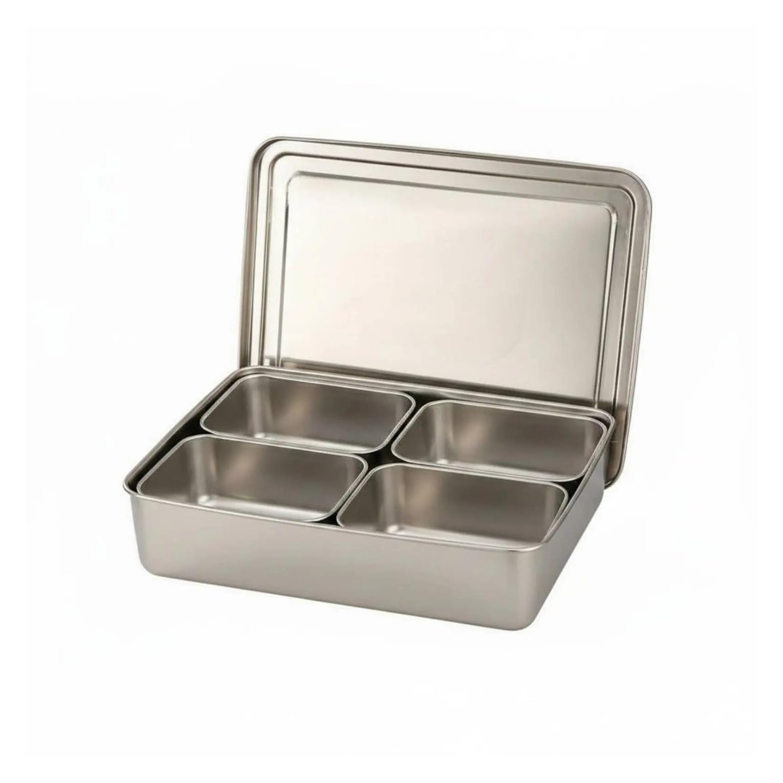 UBOHUZ Stainless Steel Condiment Box Easy To Clean Multi-Compartment Seasoning Container Set Multipurpose for Kitchen Condiment(4 Compartment)