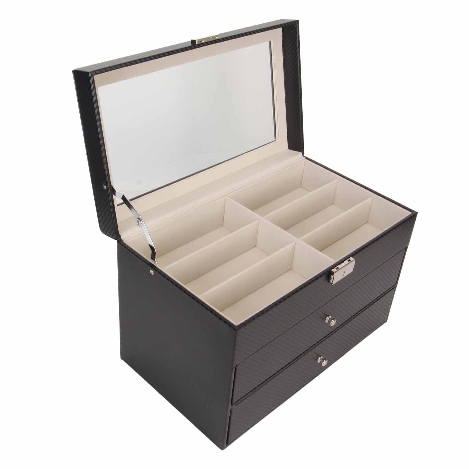 Brillen-Aufbewahrungsbox, 18 Fächer, Stilvolles Sonnenbrillen-Organizer-Etui für Zuhause, Kohlefaser-Halter