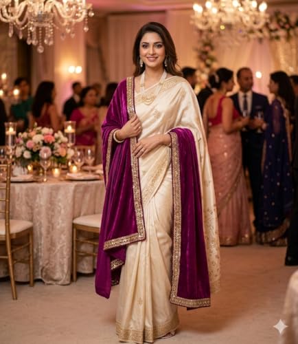 Image of Navti Creations Women's Stole Dupatta In Velvet With Cross Design Border (length -2.25m, Width-75cm)