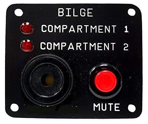 Skippers Two Compartment Bilge Alarm Panel, Customized Text, 12 v