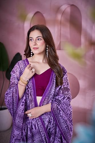 Image of TAMAIRA FASHION Off White Mulmul Pure Cotton Saree For Woman Warli Printed|Office Wear Daily Wear Sarees For Women Without Blouse Piece (Available in 21 Colours)