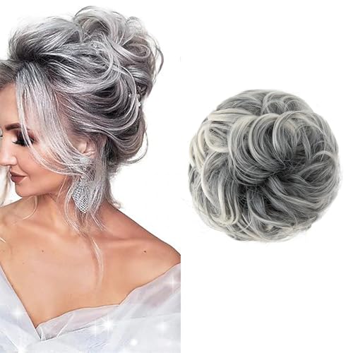Messy Bun Hair Scrunchie, Updo Hair Accessory (1B/171T60# Gray and White Tips, 1 Count)