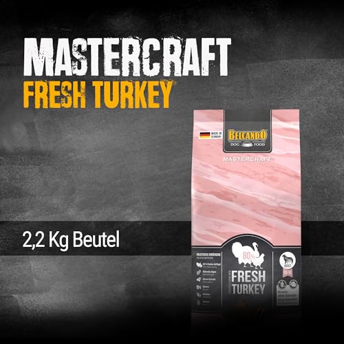 BELCANDO MASTERCRAFT Hundefutter trocken Fresh Turkey, 2,2kg, Trockenfutter für Hunde mit Truthahn, 80% Frischfleisch, getreidefrei, für alle Rassen, Made in Germany