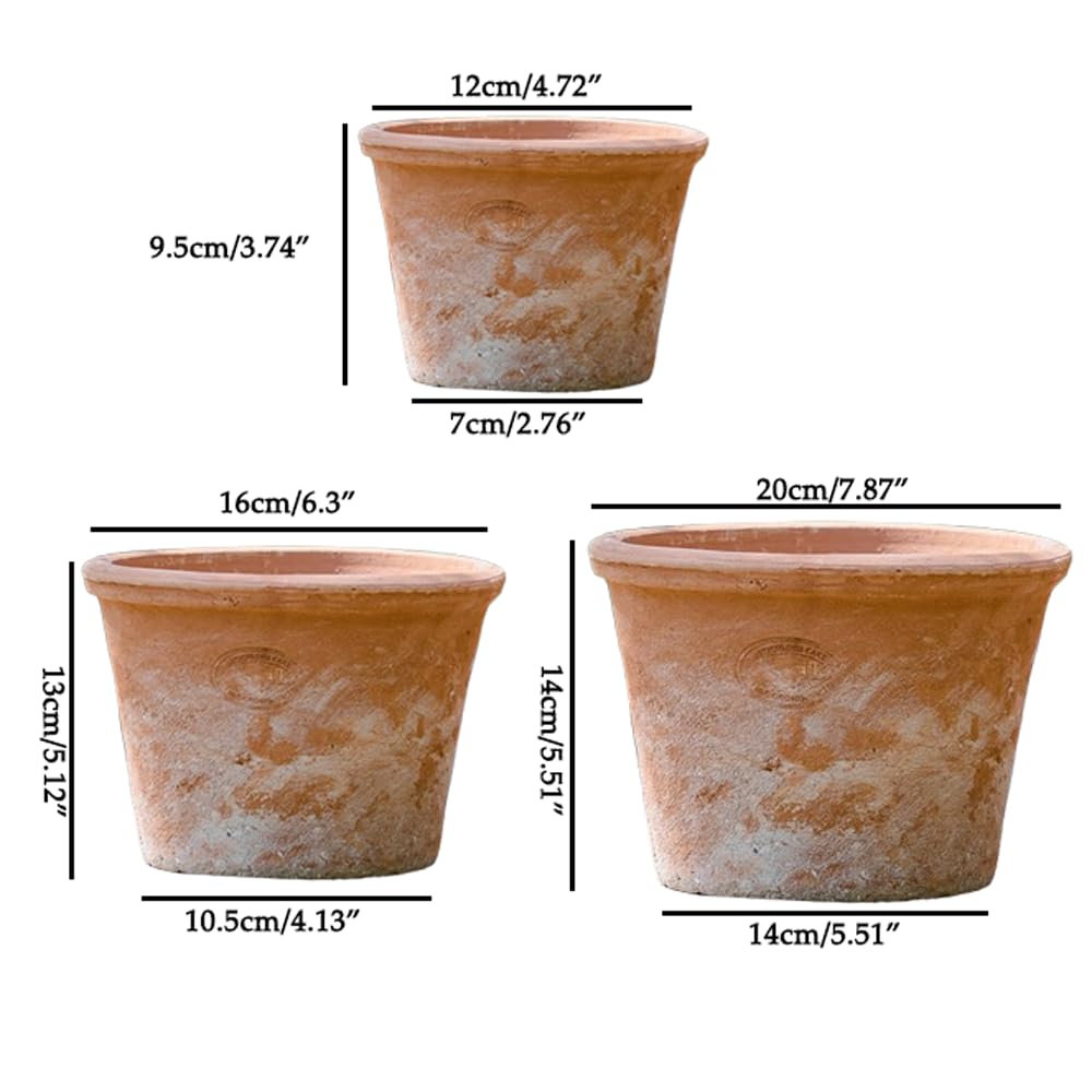Paquete de 2/3 maceteros de Terracota, macetas de Arcilla Transpirable, macetas de Terracota de Arcilla roja con Drenaje, Maceta de Terracota para Interiores y Exteriores para Plantar Plantas