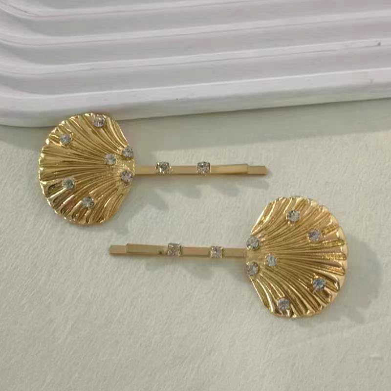 Miniatura 5 de Pasadores de pelo con diamantes de imitación para mujeres y niñas, pasadores de pelo de concha dorada para verano, playa, piezas de cabeza para cola