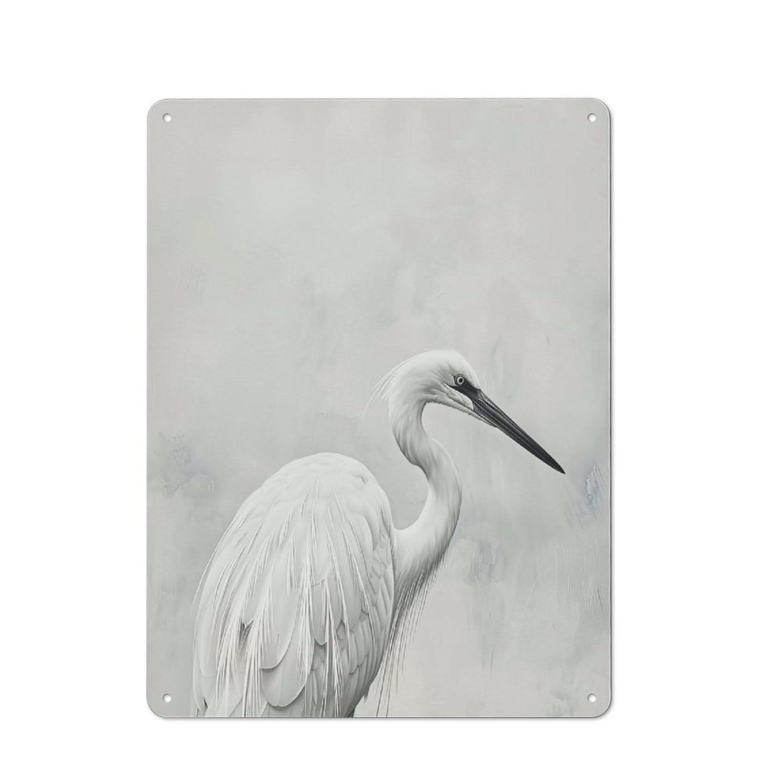 Junmoney White Egret In Fog Retro-Style Metal Plaque 40X30cm For Garage Or Workshop, For Garage, Workshop And Man Cave Decoration