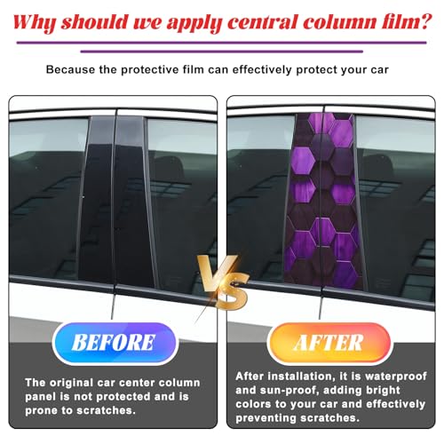 Image of Blueshyhall 2PCS Car B-Pillar Vinyl Decals, Purple Hexagon Personalized Vehicle Door Pillar Sticker, HD Printed PET Honeycomb Waterproof Sun Protection Scratch Cover