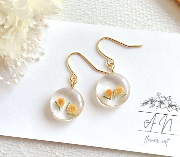 レジンイヤリング　3点セット　ミモザ　ゴールド　ホワイト　夏 Amazon.co.jp: ミモザのピアス ハンドメイド レジン ドライ