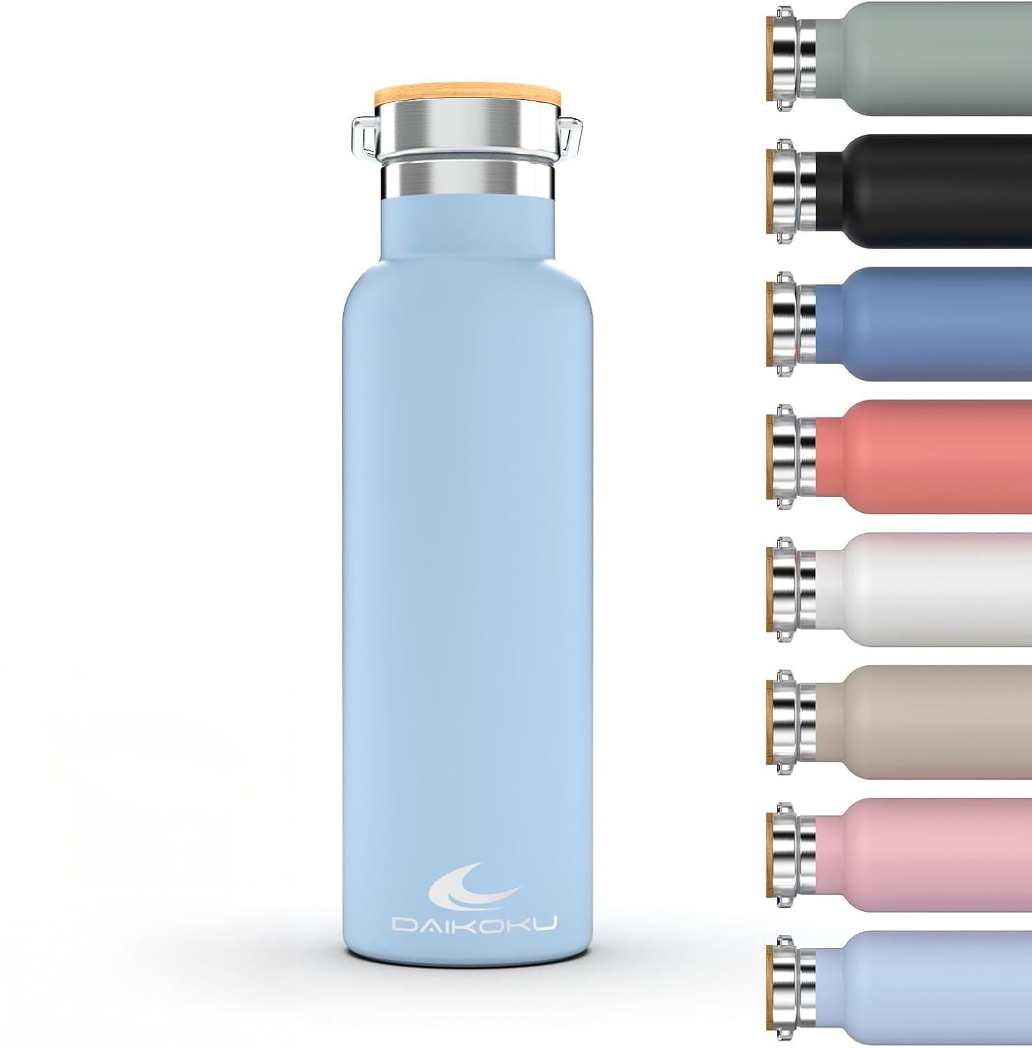 Daikoku Bottle Double Wall Stainless Steel Thermos Flask Keeps Drinks Hot or Cold for Hours, Two Caps, Sky Blue, 500ml