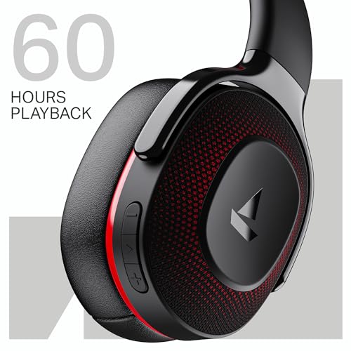 Image of Boat Rockerz 413, 60H Battery, 40Mm Drivers, Dual Pair,ENx Tech, Low Latency, Stream Ad Free Music via App Support, Bluetooth Headphones, Wireless Over Ear Headphone with Mic (Black & Red)