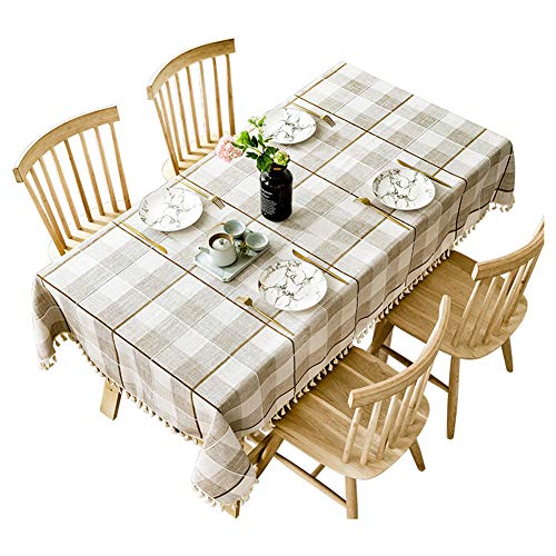Nappe de table carrée en lin premium avec motif treillis géométrique pour intérieur moderne