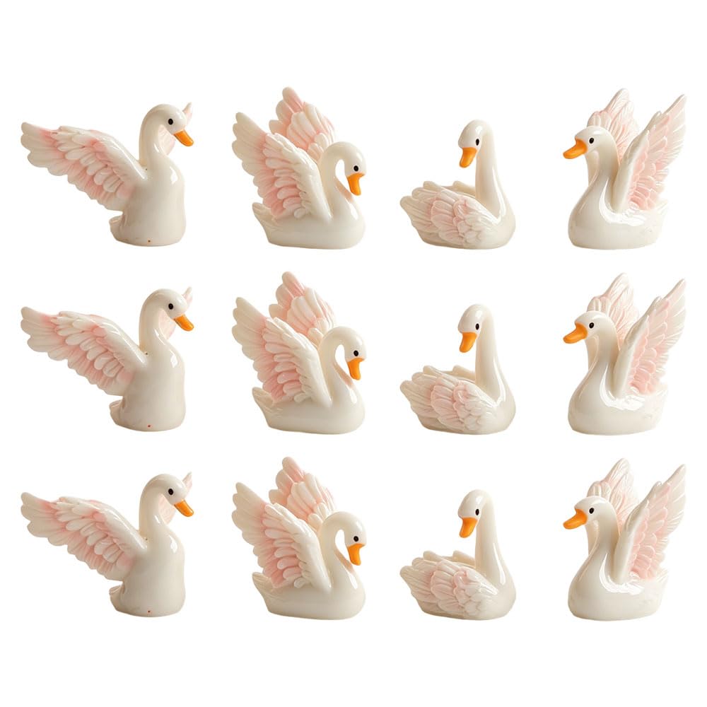 Jehoshaphat 12Pcs Simulated White Swan Ornaments Mini Realistic Animal Figurines for Valentine Decor Micro Landscape Desktop Car Potted Plant Fairy House Layout