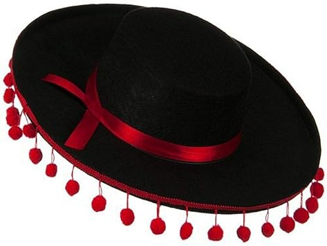 PMU Black Felt Spanish Hat w/Red Pom Poms Pkg/1
