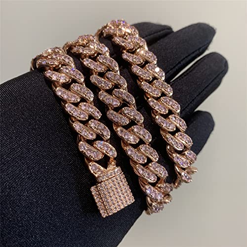 Icediamond Fancy Pink Lab Diamond Shark Pendant With Iced Out Cuban Chain Necklace, 18K Rose Gold Plated L-Size Hip Hop Jewelry For Men Women (Rose,20''Cuban) #TOP6