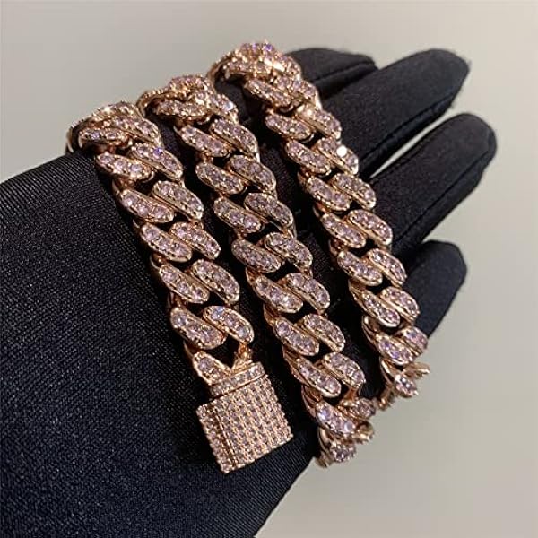 HALOKAIYA ICEDIAMOND Collana a catena cubana con ciondolo squalo diamante rosa fantasia, gioielli hip hop taglia L placcati oro per uomo donna