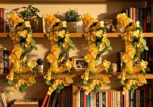 Image of Dekorly Premium Artificial Hanging Garland with Pot - 100cm Vine, 10cm Decorative Pot for Table, Best for Gifting and Decoration (4, Yellow)