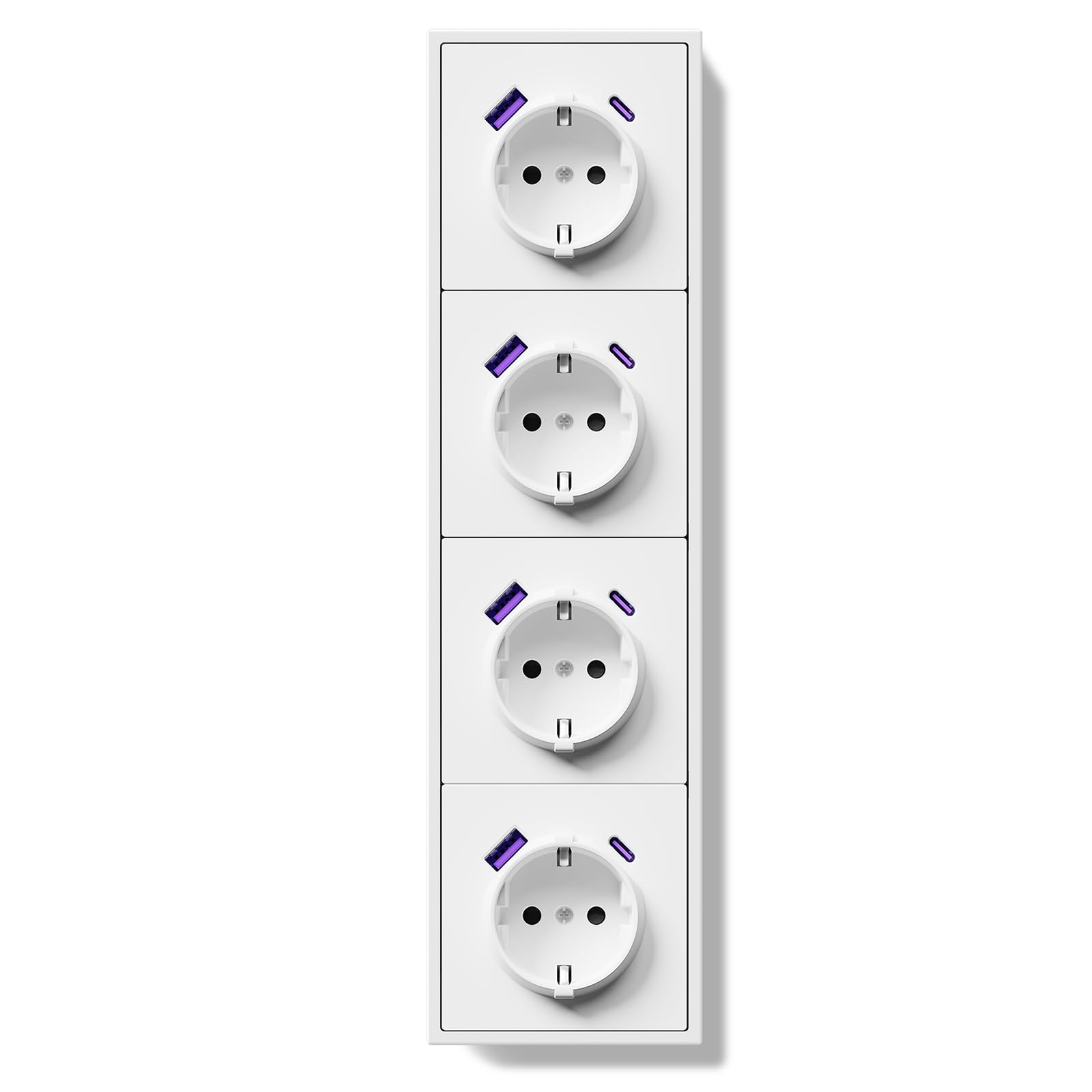BSEED Presa multipla Schuko da incasso con USB C 20W, presa da parete 16Amp con telaio PC, presa quadrupla con artigli, 4 prese bianco