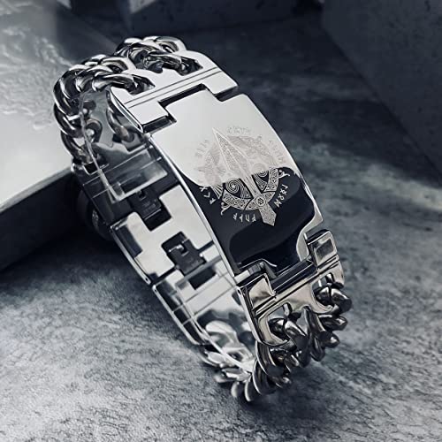 bahamut Mens Viking Odin Gungnir Stainless Steel Cool Cuban Chain Link Bracelet for Men,Norse Cuff Wristband Jewelry2