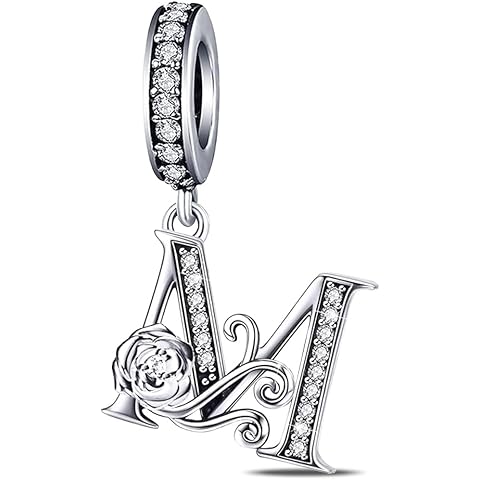 Rose Letter Charms for Bracelets and Necklaces,A-Z Initials Beaded 925 Sterling Sil...