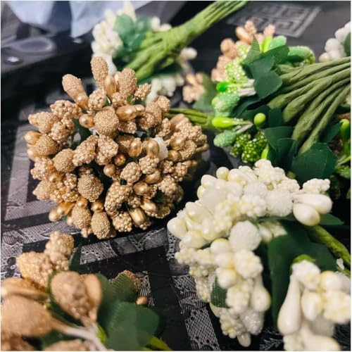 Image of Prokart Premium Pollen Flowers for Hair Accessories, Tiara Making, Jewelry Making and Dress Decoration | 12 Bunch of 12 Pollens Each | (Pack of 144 Pcs) (Dark Blue)